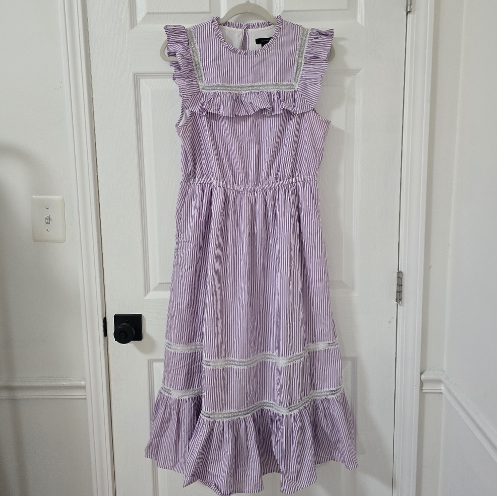 J.Crew Lavender Stripe Ruffle Tiered Midi Dress Size S - Picture 6 of 12